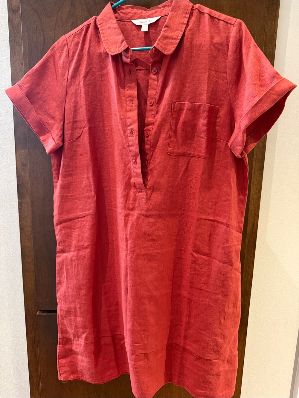 Garnet Hill Red Short-Sleeve Linen Button-Front Shirt